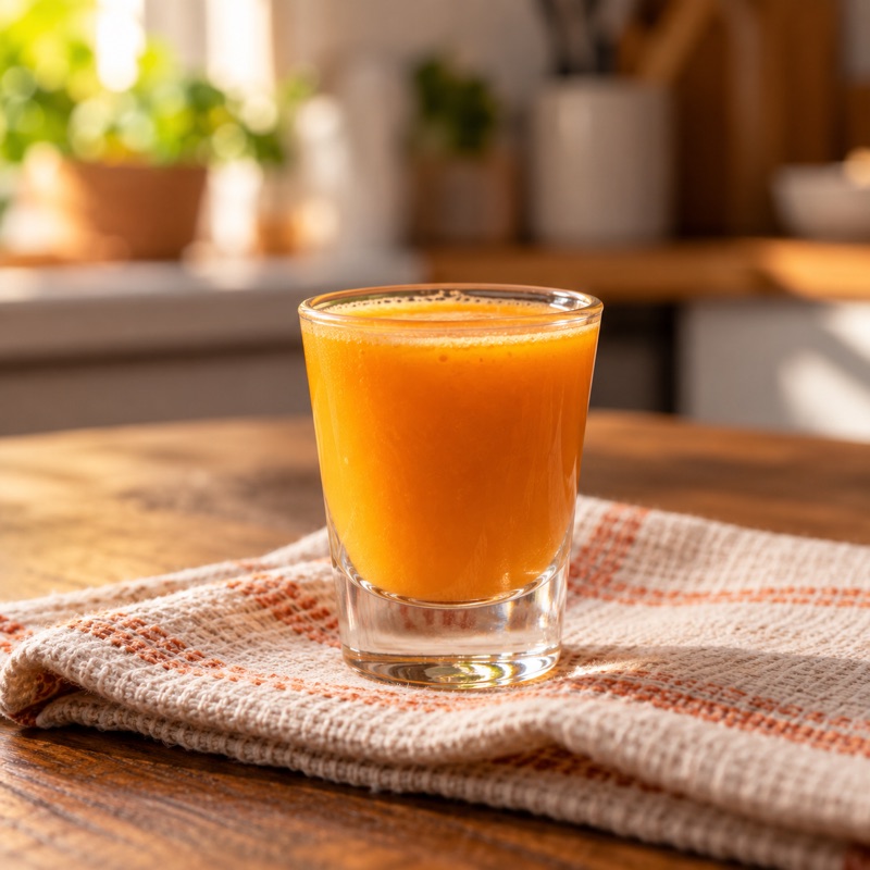 copo laranja cremoso sobre pano de prato